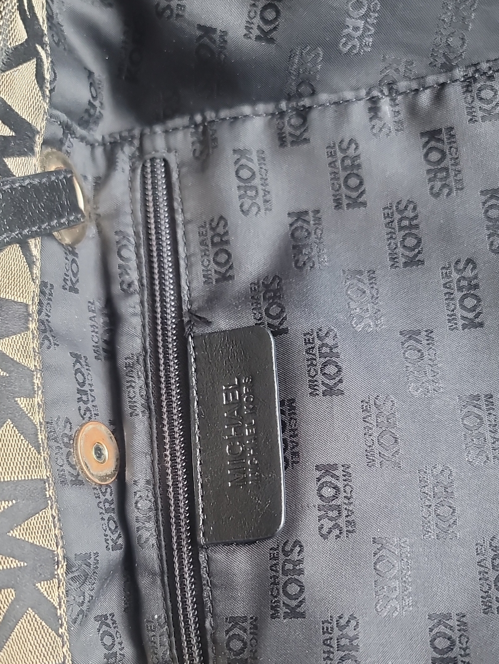 Michael Kors Beige Monogram MK Logo Tote Bag - Picture 9 of 13